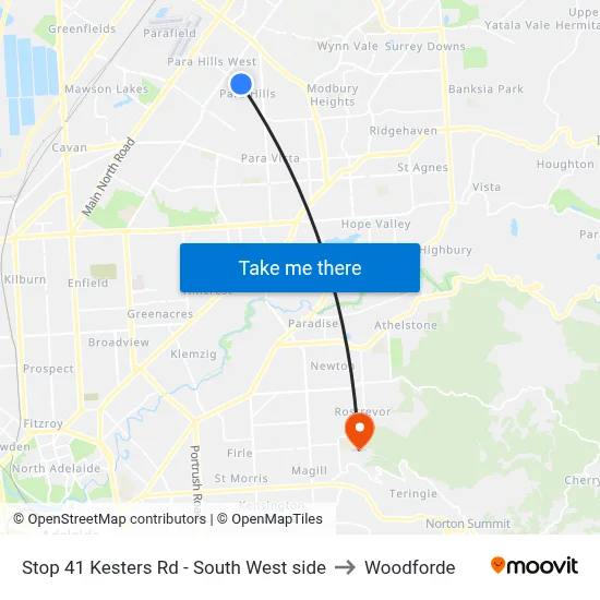 Stop 41 Kesters Rd - South West side to Woodforde map