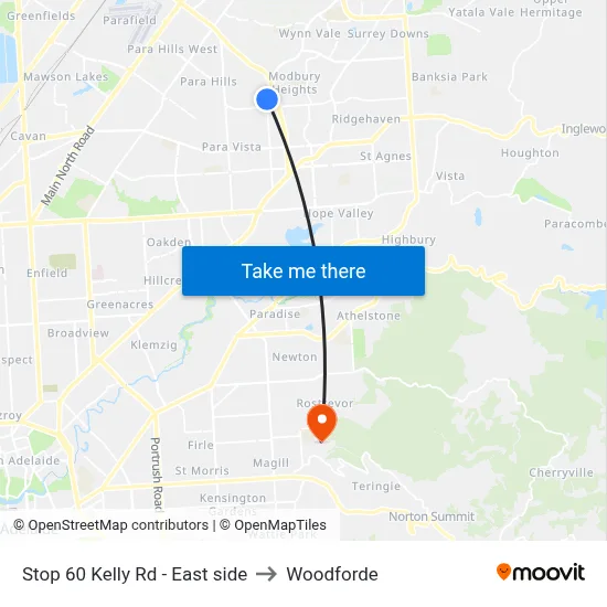 Stop 60 Kelly Rd - East side to Woodforde map