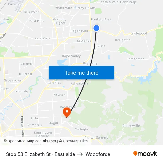 Stop 53 Elizabeth St - East side to Woodforde map