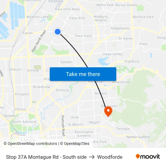 Stop 37A Montague Rd - South side to Woodforde map