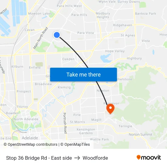 Stop 36 Bridge Rd - East side to Woodforde map