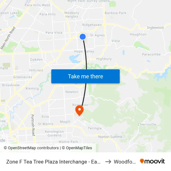 Zone F Tea Tree Plaza Interchange - East side to Woodforde map