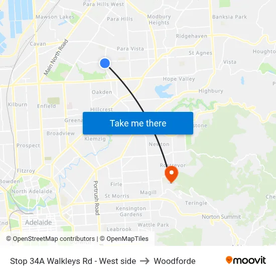 Stop 34A Walkleys Rd - West side to Woodforde map