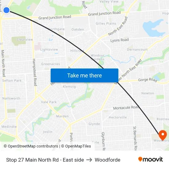 Stop 27 Main North Rd - East side to Woodforde map