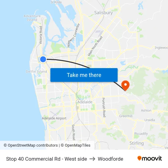 Stop 40 Commercial Rd - West side to Woodforde map