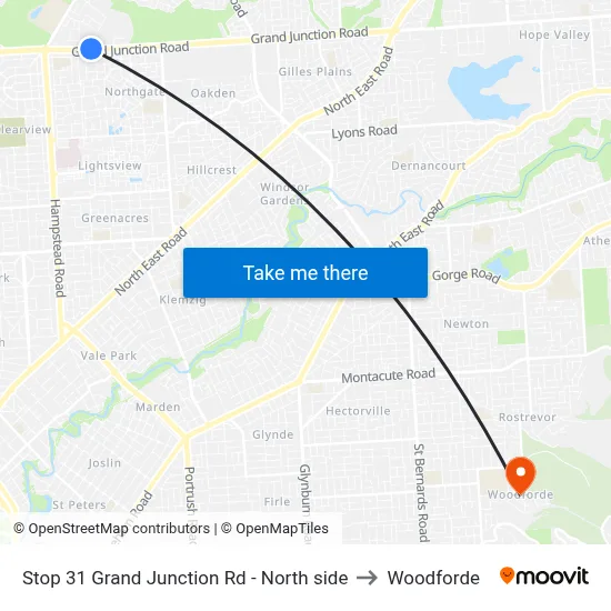 Stop 31 Grand Junction Rd - North side to Woodforde map