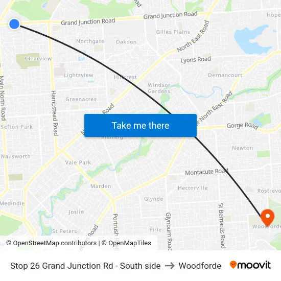 Stop 26 Grand Junction Rd - South side to Woodforde map