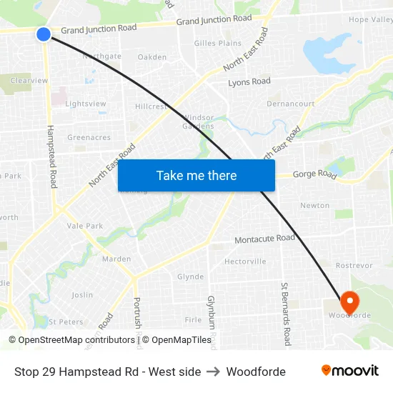 Stop 29 Hampstead Rd - West side to Woodforde map