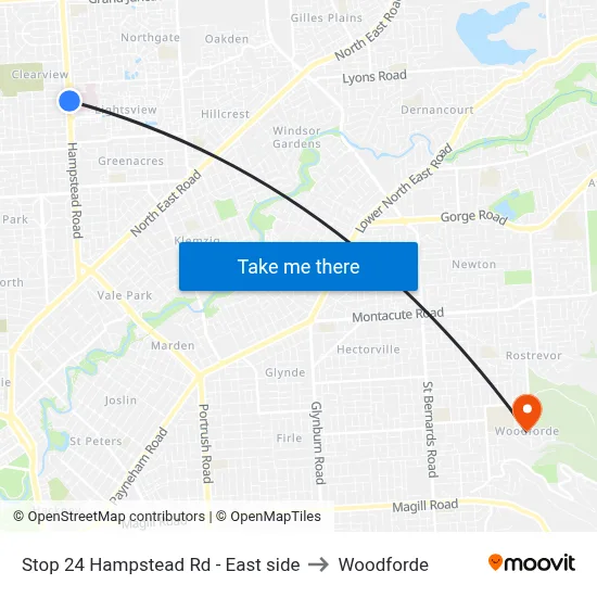Stop 24 Hampstead Rd - East side to Woodforde map