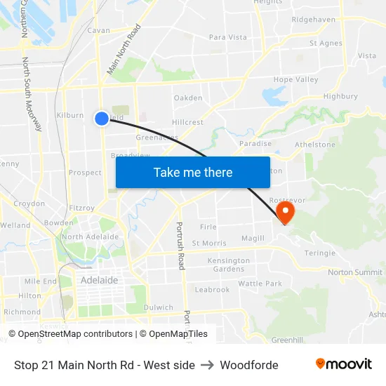 Stop 21 Main North Rd - West side to Woodforde map