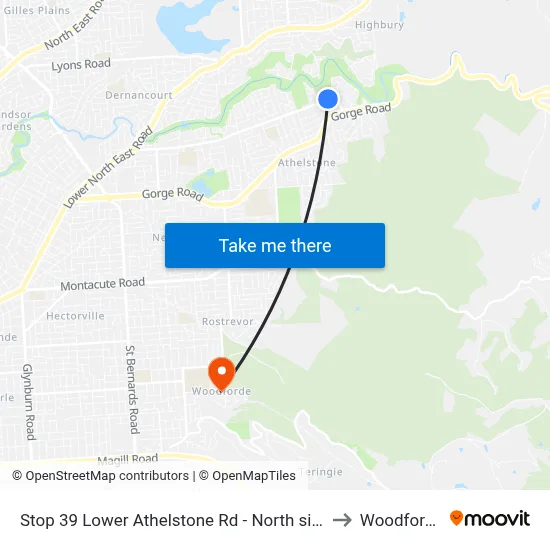Stop 39 Lower Athelstone Rd - North side to Woodforde map