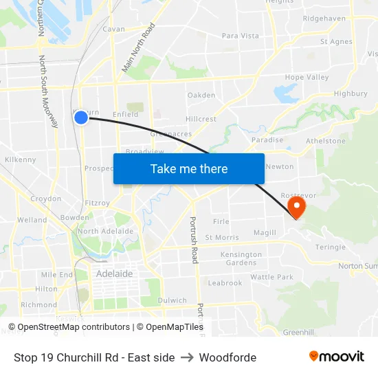 Stop 19 Churchill Rd - East side to Woodforde map