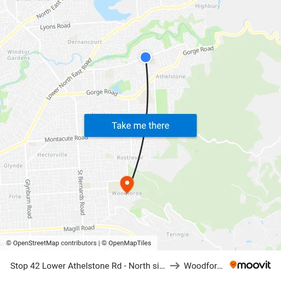 Stop 42 Lower Athelstone Rd - North side to Woodforde map