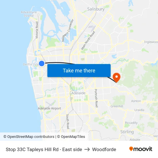 Stop 33C Tapleys Hill Rd - East side to Woodforde map