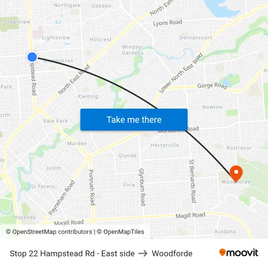 Stop 22 Hampstead Rd - East side to Woodforde map