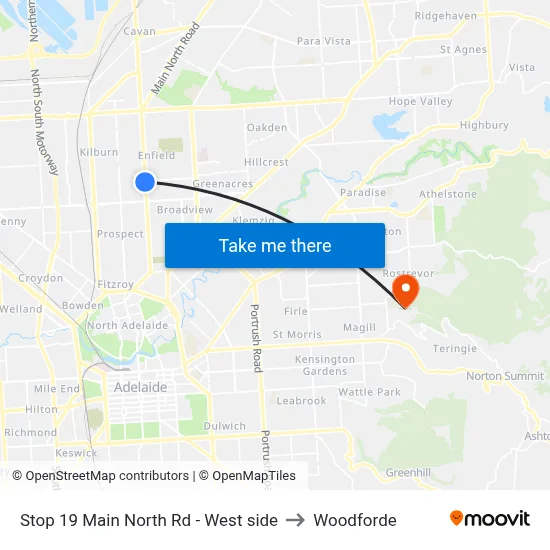 Stop 19 Main North Rd - West side to Woodforde map