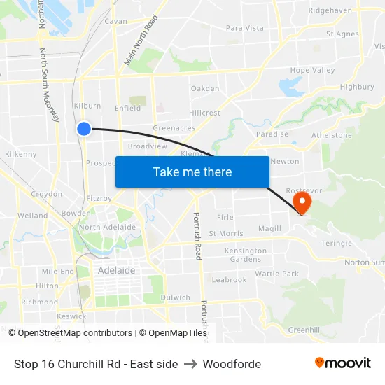Stop 16 Churchill Rd - East side to Woodforde map