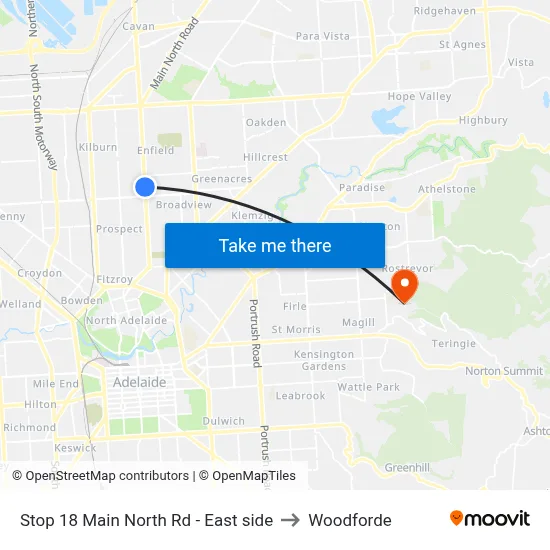 Stop 18 Main North Rd - East side to Woodforde map