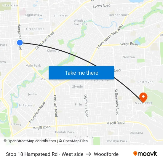 Stop 18 Hampstead Rd - West side to Woodforde map