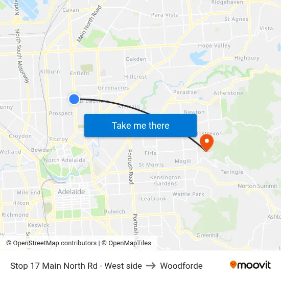 Stop 17 Main North Rd - West side to Woodforde map