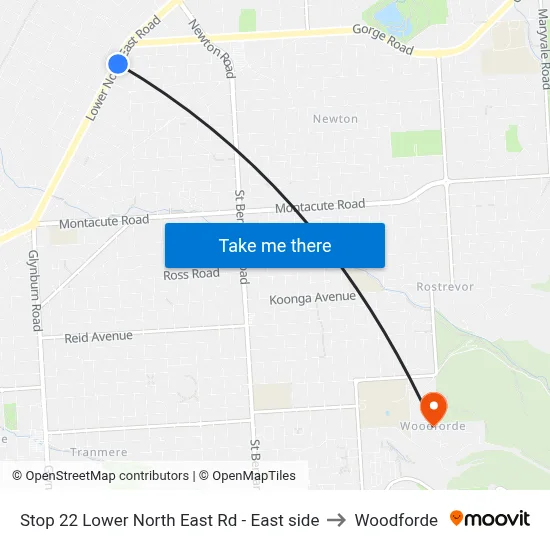 Stop 22 Lower North East Rd - East side to Woodforde map