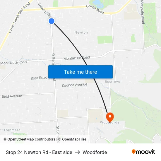 Stop 24 Newton Rd - East side to Woodforde map