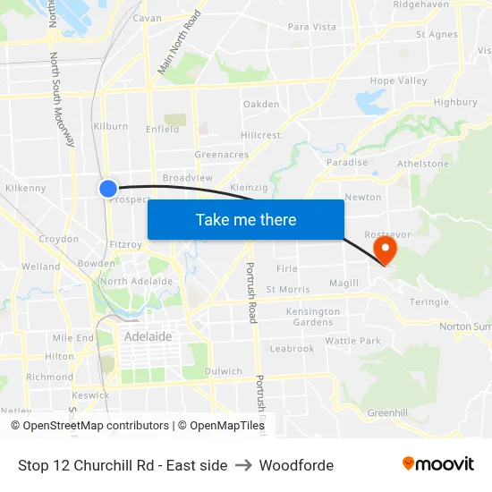 Stop 12 Churchill Rd - East side to Woodforde map