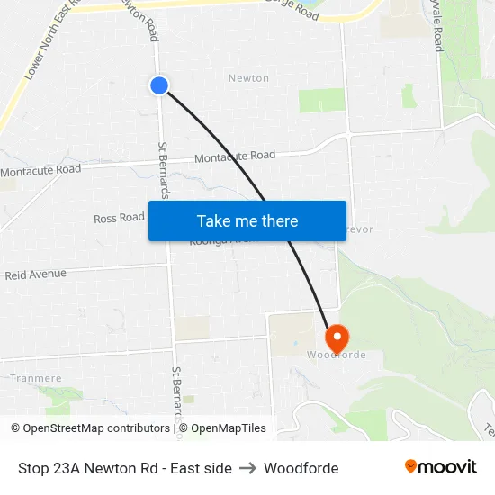 Stop 23A Newton Rd - East side to Woodforde map