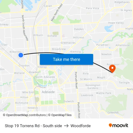 Stop 19 Torrens Rd - South side to Woodforde map