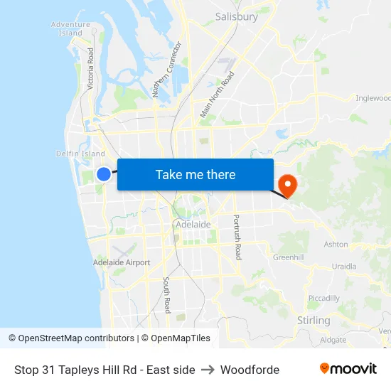Stop 31 Tapleys Hill Rd - East side to Woodforde map