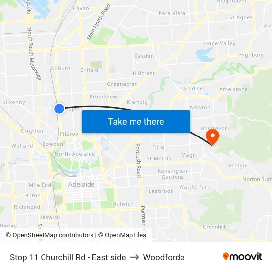 Stop 11 Churchill Rd - East side to Woodforde map