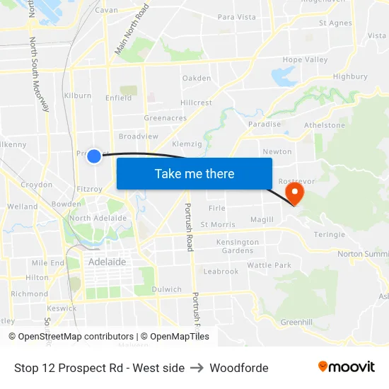 Stop 12 Prospect Rd - West side to Woodforde map