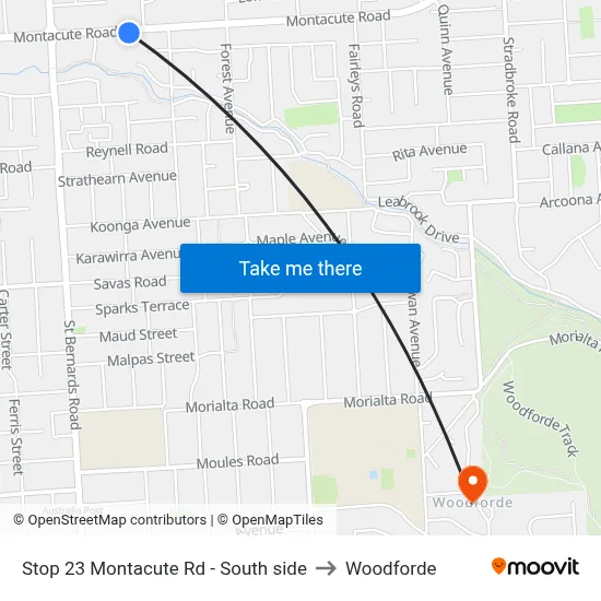 Stop 23 Montacute Rd - South side to Woodforde map