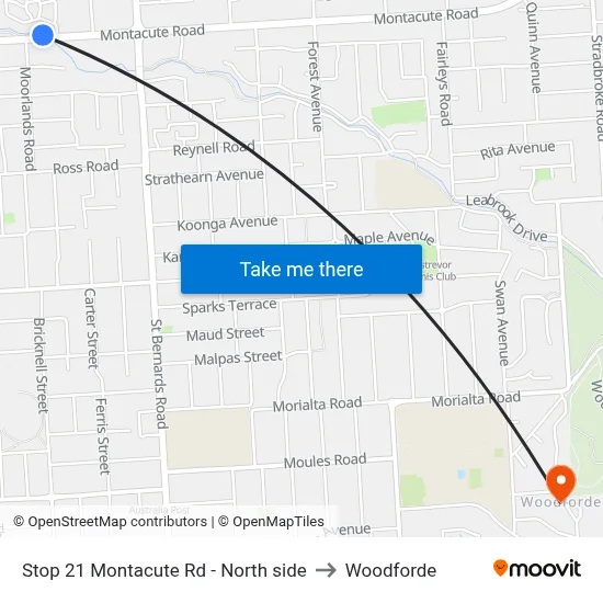 Stop 21 Montacute Rd - North side to Woodforde map