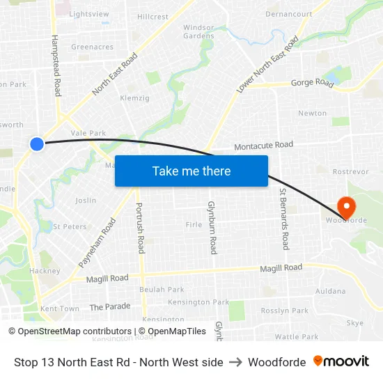 Stop 13 North East Rd - North West side to Woodforde map