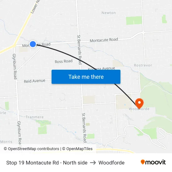 Stop 19 Montacute Rd - North side to Woodforde map
