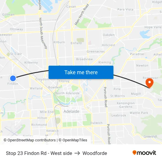 Stop 23 Findon Rd - West side to Woodforde map