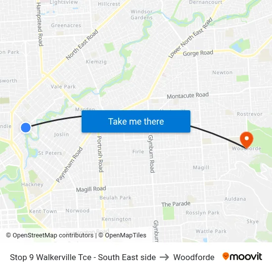 Stop 9 Walkerville Tce - South East side to Woodforde map