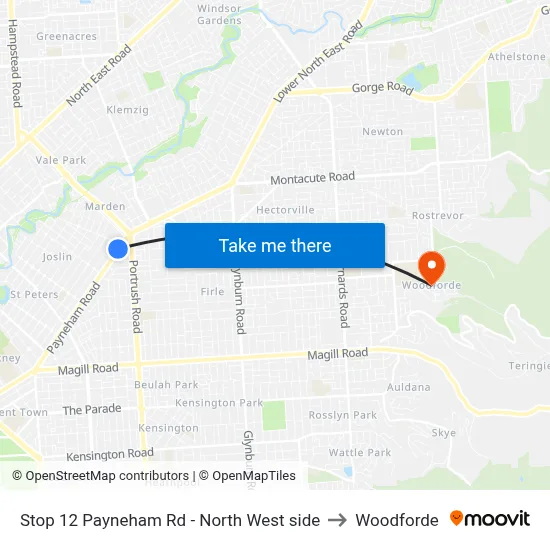 Stop 12 Payneham Rd - North West side to Woodforde map