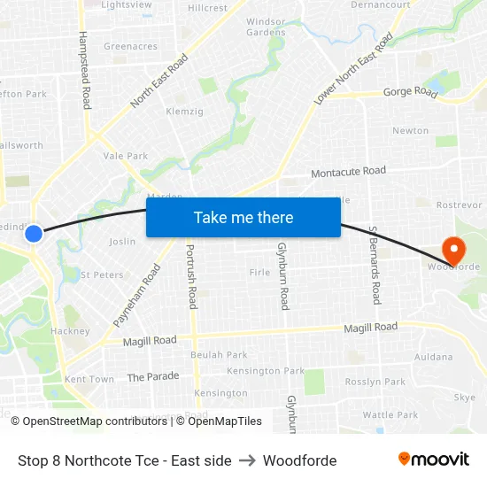 Stop 8 Northcote Tce - East side to Woodforde map