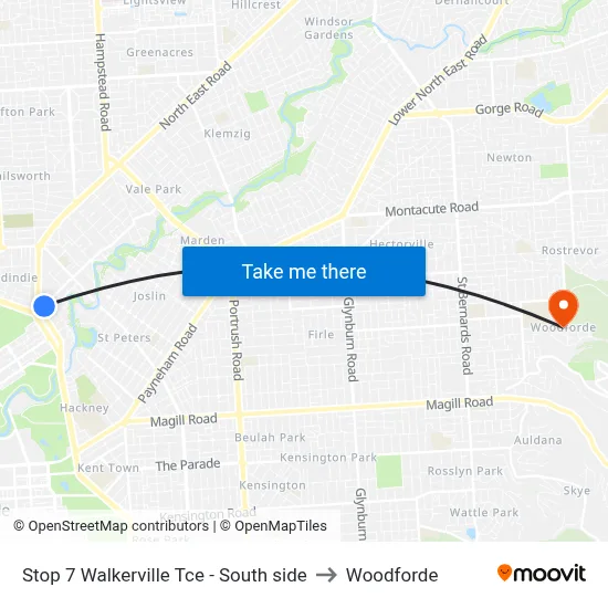 Stop 7 Walkerville Tce - South side to Woodforde map