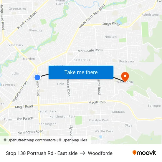Stop 138 Portrush Rd - East side to Woodforde map