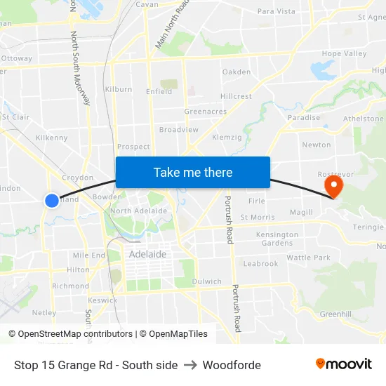 Stop 15 Grange Rd - South side to Woodforde map