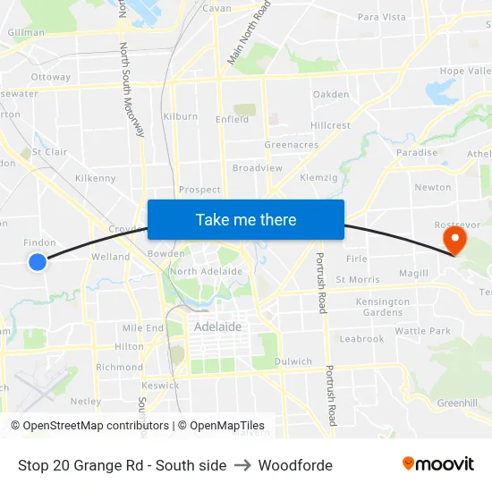 Stop 20 Grange Rd - South side to Woodforde map
