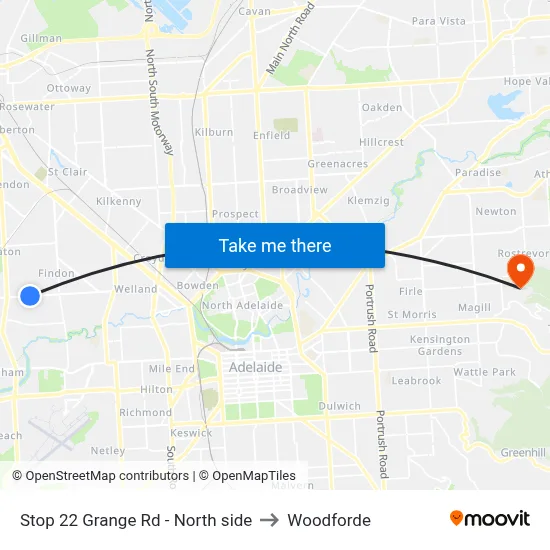Stop 22 Grange Rd - North side to Woodforde map