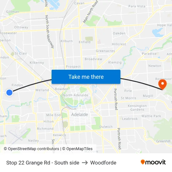 Stop 22 Grange Rd - South side to Woodforde map