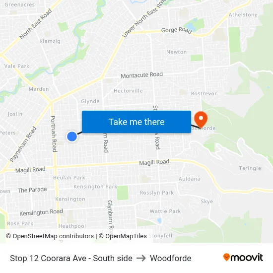 Stop 12 Coorara Ave - South side to Woodforde map