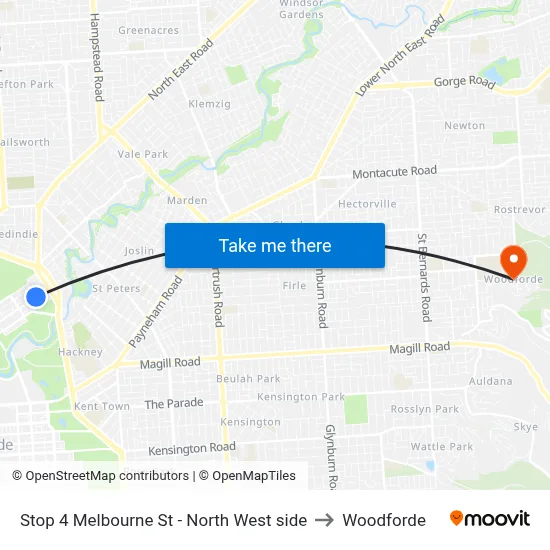 Stop 4 Melbourne St - North West side to Woodforde map