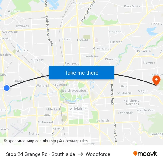 Stop 24 Grange Rd - South side to Woodforde map