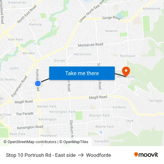 Stop 10 Portrush Rd - East side to Woodforde map